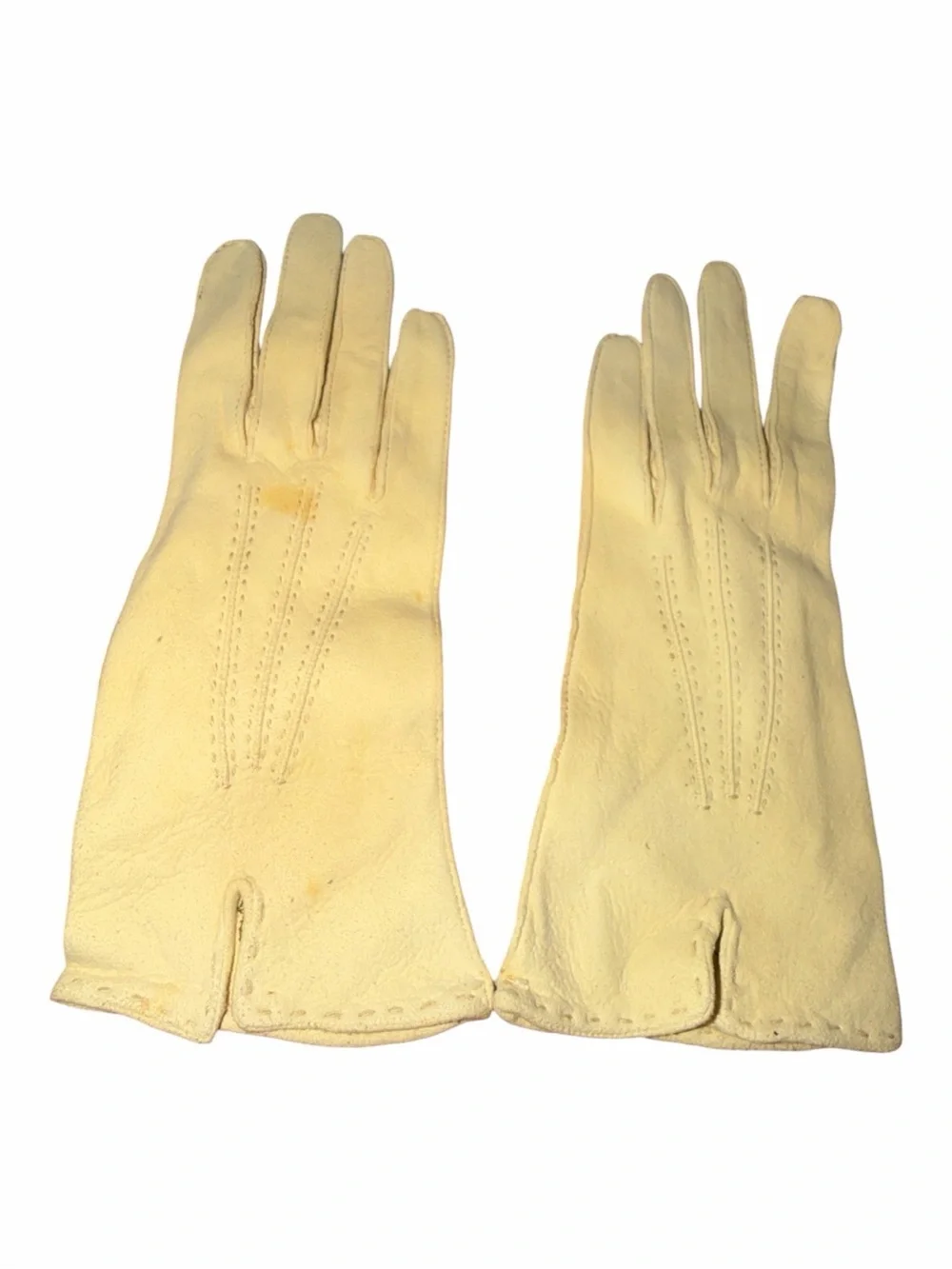 Source Unknown Light Yellow Leather Women's Gloves with Stitch Detail